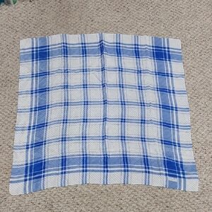 Club 7 Blue and White Plaid Silk Square Scarf